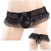 Sheer mesh G-string with lace ruffles. Sheer mesh G-string with lace ruffles.