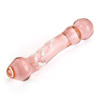 Pyrex glass dildo with curved tip and raised heart design.