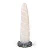 100% silicone dildo with iridescent color and a twisted unicorn horn shape