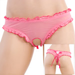 "Pink ruffled crotchless thong"