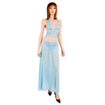 "Blue mist bralette with long skirt and g-string"