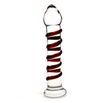 Cherry dichro glass dildo with spiral ribs