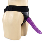 Leather crotchless strap on with dildo