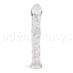 Swirl ribbed glass dildo with curved G-spot head