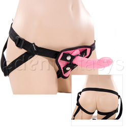 Make me blush leather harness and dildo set - Double strap harness
