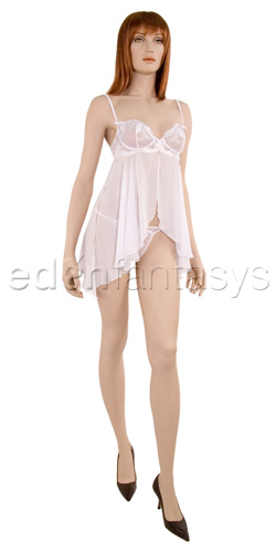 Embroidered elegance babydoll with thong