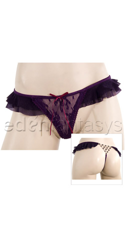 Ruffle mesh panty with rhinestone net back