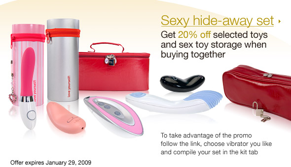 Sexy hide-away set. Get 20% off selected toys and sex toy storage when buying together