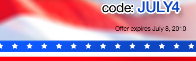 with code: JULY4. Offer expires July 8, 2010