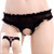 Black ruffled crotchless thong
