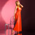 Red satin and lace gown - Gown